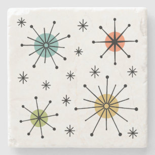 Mid Century Modern Atomic Starburst Pattern Stone Coaster