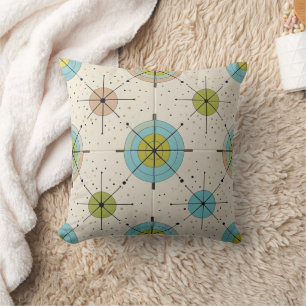 Mid Century Modern Atomic Starburst Pattern Throw Pillow