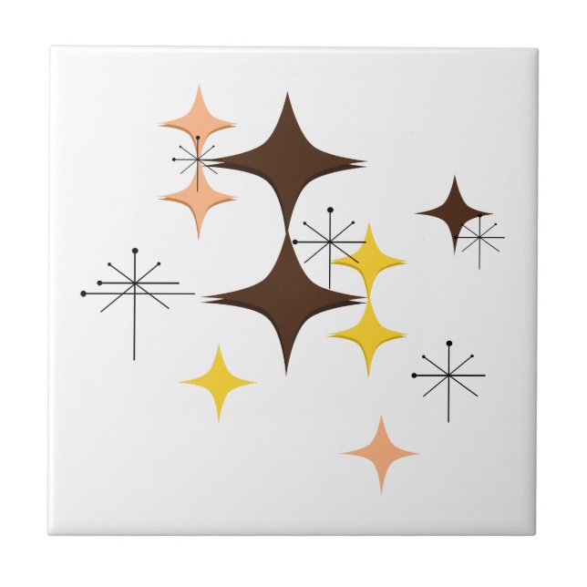 Mid Century Modern Atomic Starbursts Custom Brown Tile (Front)