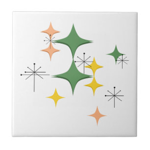 Mid Century Modern Atomic Starbursts Custom Green Tile