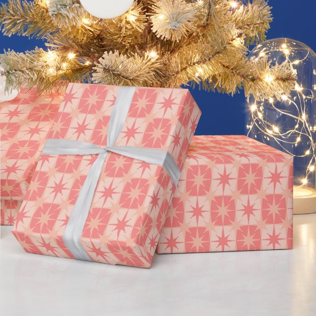 Mid Century Modern Atomic Stars Blush Pink Pastel Wrapping Paper (Holidays)