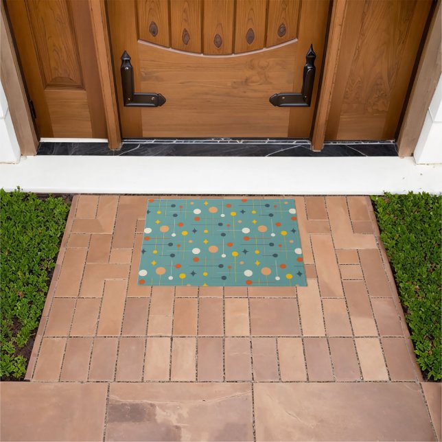 Mid Century Modern Atomic Teal Abstract Pattern Doormat (Outdoor)