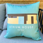 Mid-Century Modern Atrium House 1966 Outdoor Pillow<br><div class="desc">Outdoor pillow with a rendering of a mid-century modern house.</div>