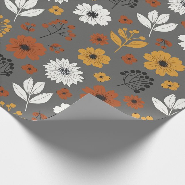 Mid-Century Modern Autumn Floral Wrapping Paper (Corner)