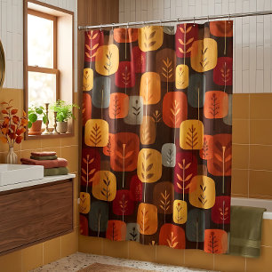 Mid-Century Modern Autumn Forest Shower Curtain