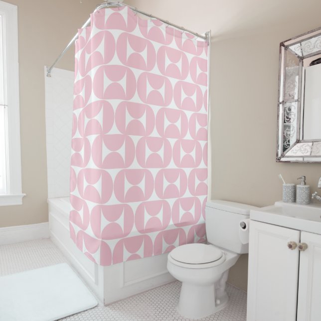 Mid Century Modern Baby Pink And White Pattern (In Situ)