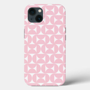 Mid Century Modern Baby Pink And White Pattern iPhone 13 Case