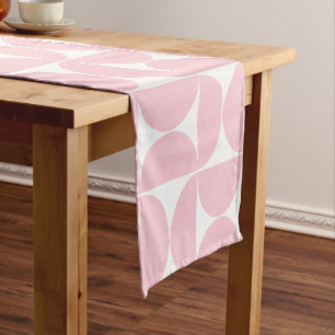 Mid Century Modern Baby Pink And White Pattern Short Table Runner