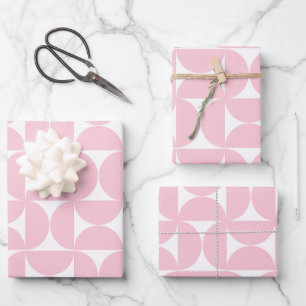 Mid Century Modern Baby Pink And White Pattern Wrapping Paper Sheet