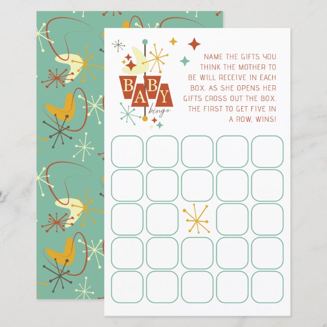Mid-Century Modern Baby Shower Bingo Game – Retro  (Front/Back)