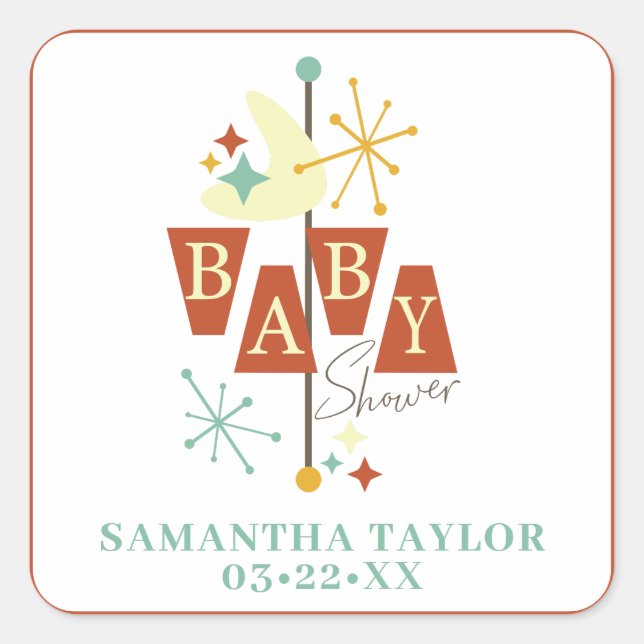 Mid Century Modern Baby Shower Favour Sticker (Front)