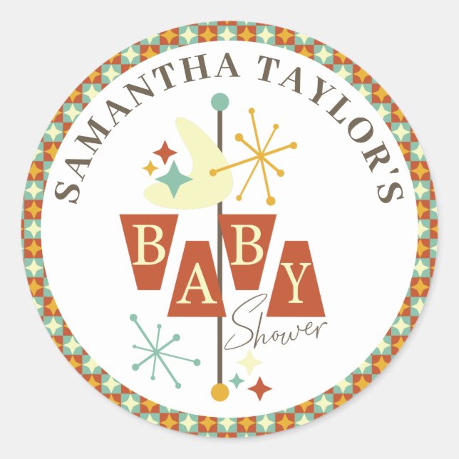 Mid Century Modern Baby Shower Favour Sticker (Front)
