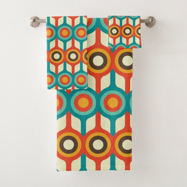 Mid-Century Modern Bath Towel, Circle Patterns Bath Towel Set (Insitu)