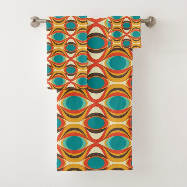 Mid-Century Modern Bath Towel, Eye Patterns Bath Towel Set (Insitu)