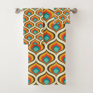 Mid-Century Modern Bath Towel, Flame Pattern Towel Set