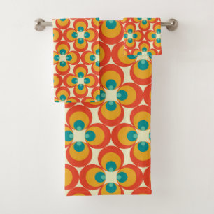 Mid-Century Modern Bath Towel, Flower Pattern Bath Towel Set