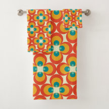Mid-Century Modern Bath Towel, Flower Pattern