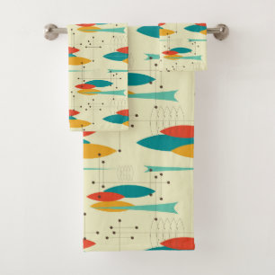 Mid-Century Modern Bath Towel, Lens Pattern Towel Set