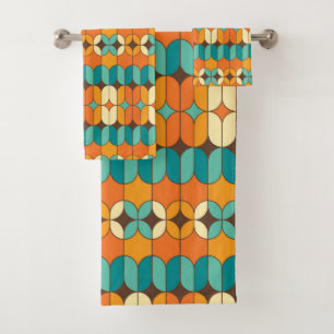Mid-Century Modern Bath Towel, Retro Pattern Bath Towel Set