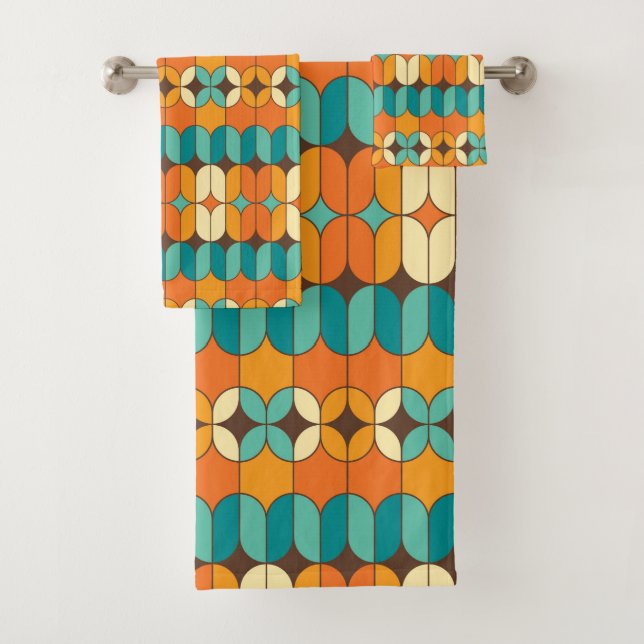 Mid-Century Modern Bath Towel, Retro Pattern Bath Towel Set (Insitu)