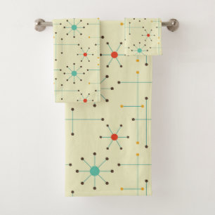 Mid-Century Modern Bath Towel, Starburst Pattern Bath Towel Set