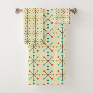 Mid-Century Modern Bath Towel, Starburst Pattern Towel Set