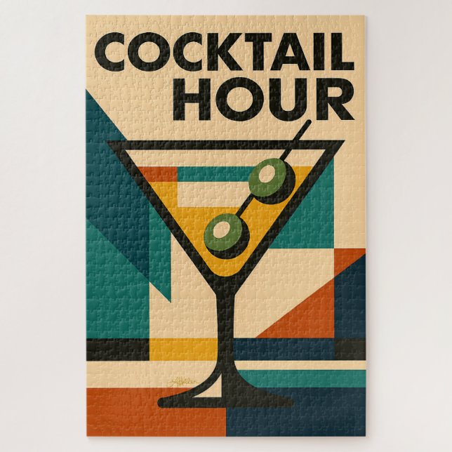 Mid Century Modern Bauhaus Cocktail Hour Martini Jigsaw Puzzle (Vertical)