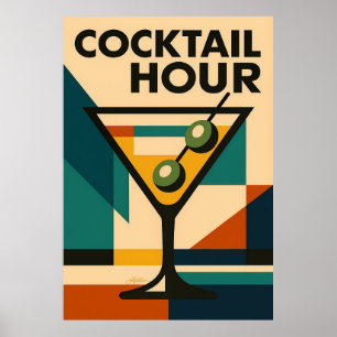 Mid Century Modern Bauhaus Cocktail Hour Martini Poster