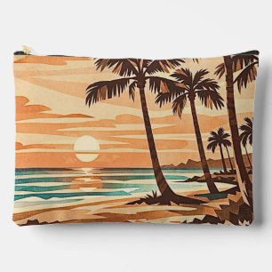 mid century modern beach Hawaii sunset palm trees Accessory Pouch