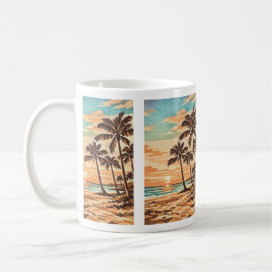 mid century modern beach Hawaii sunset palm trees  Coffee Mug