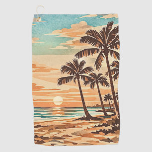 mid century modern beach Hawaii sunset palm trees  Golf Towel