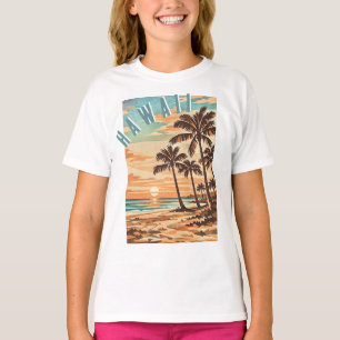 mid century modern beach Hawaii sunset palm trees T-Shirt