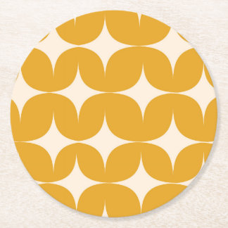 Mid Century Modern Beige Starbursts on Orange Round Paper Coaster