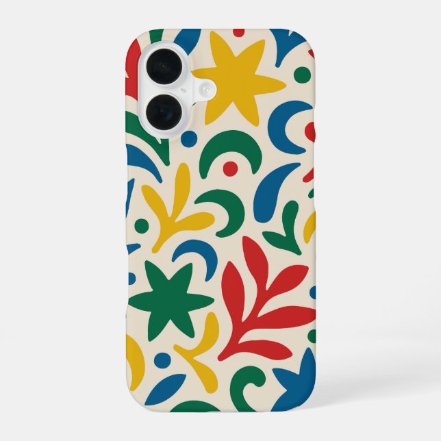 Mid Century Modern Biophilic Pattern iPhone 16 Case (Back)