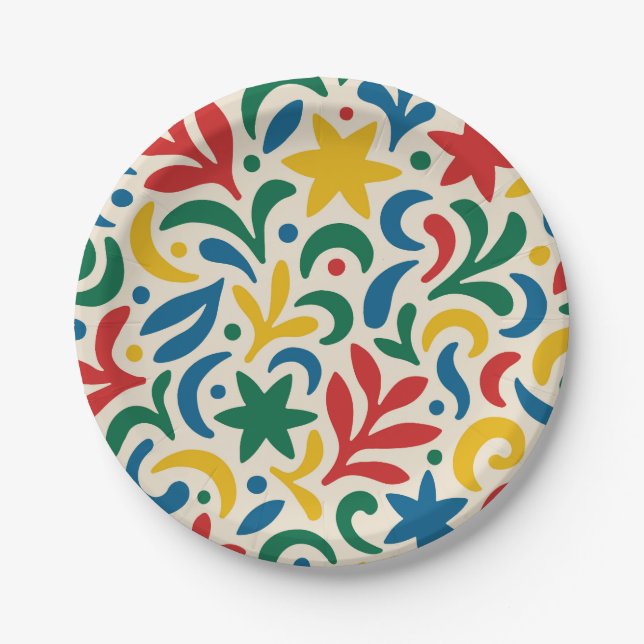 Mid Century Modern Biophilic Pattern Paper Plate (Front)