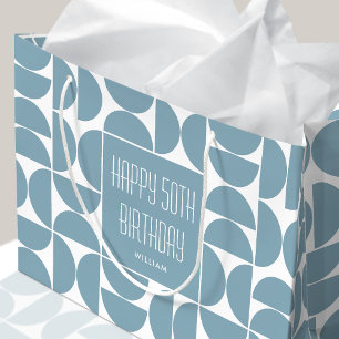 Mid-Century Modern Birthday Retro 50th Blue Large Gift Bag