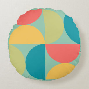 Mid Century Modern Bittersweet Mustard and Olive Round Pillow