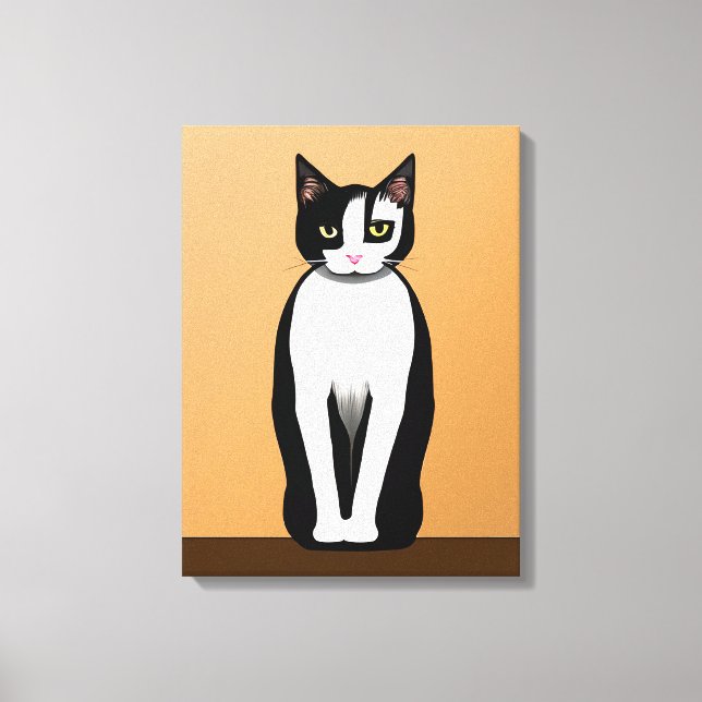 Mid Century Modern Black and White Cat Canvas Print (Front)
