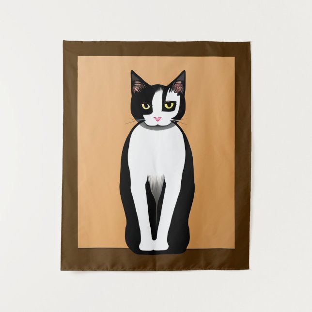 Mid Century Modern Black and White Cat Tapestry (Front)