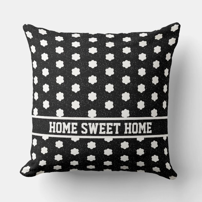mid century modern black and white retro floral  throw pillow (Front)