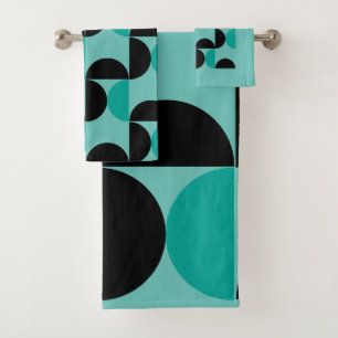 Mid-Century Modern Black blue and Grey Bath Towel Set