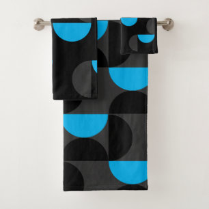 Mid-Century Modern Black blue and Grey Bath Towel Set