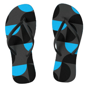 Mid-Century Modern Black blue and Grey Flip Flops
