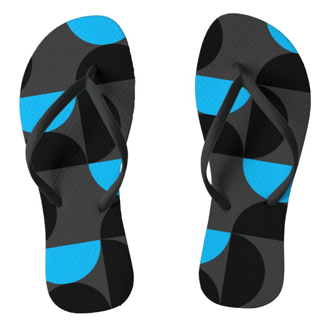 Mid-Century Modern Black blue and Grey    Flip Flops (Footbed)
