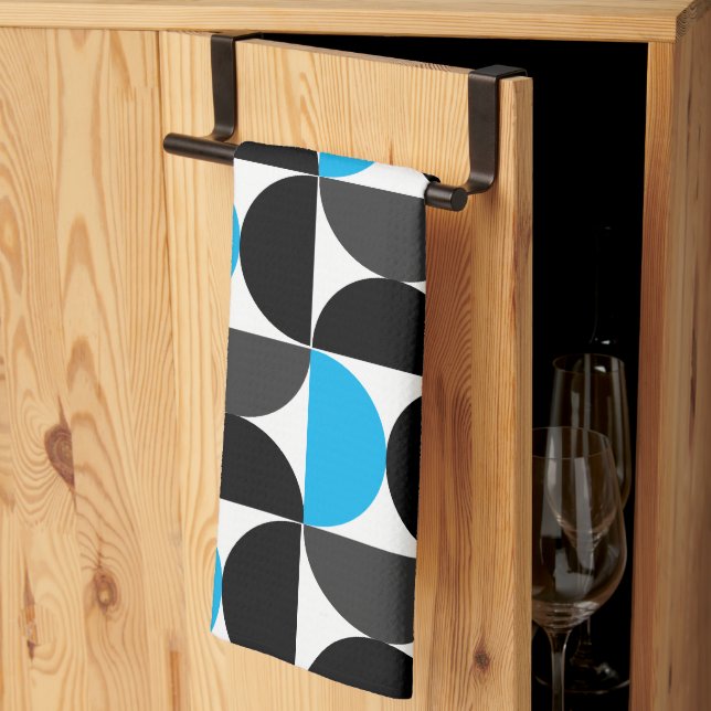 Mid-Century Modern Black blue and Grey        Kitchen Towel (Thirds Fold)