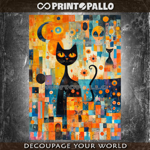 Mid Century Modern black cat over a colour collage Tissue Paper