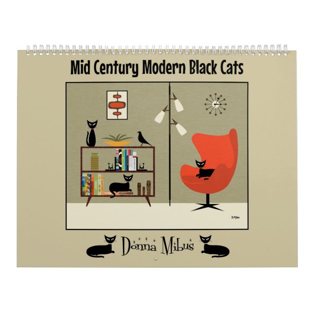 Mid Century Modern Black Cats Calendar (Cover)