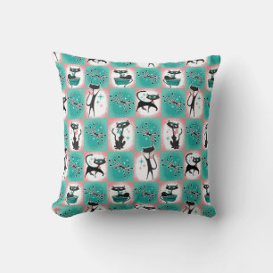 Mid-Century Modern Black Cats Throw Pillow