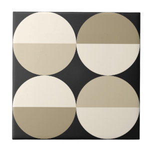Mid Century Modern black circles geometric pattern Tile