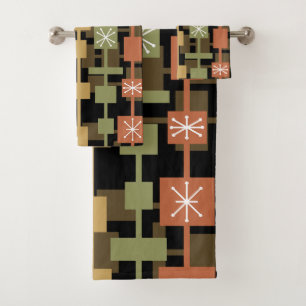 Mid Century Modern Black Multicolored Bath Towel Set